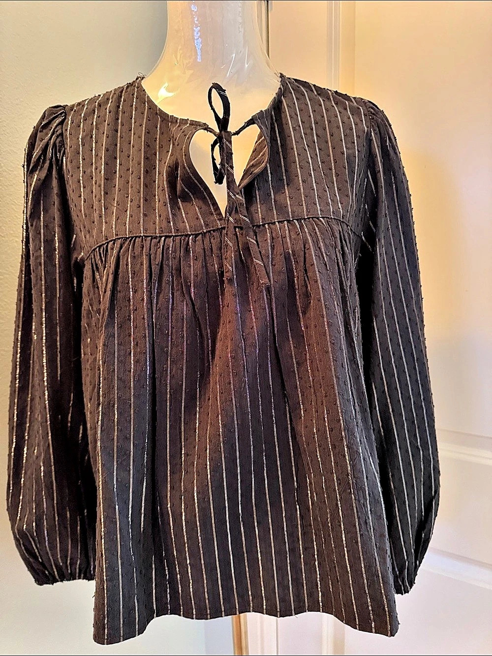 Levi's Long-Sleeve Holiday Shirt Striped Blouse Black Small